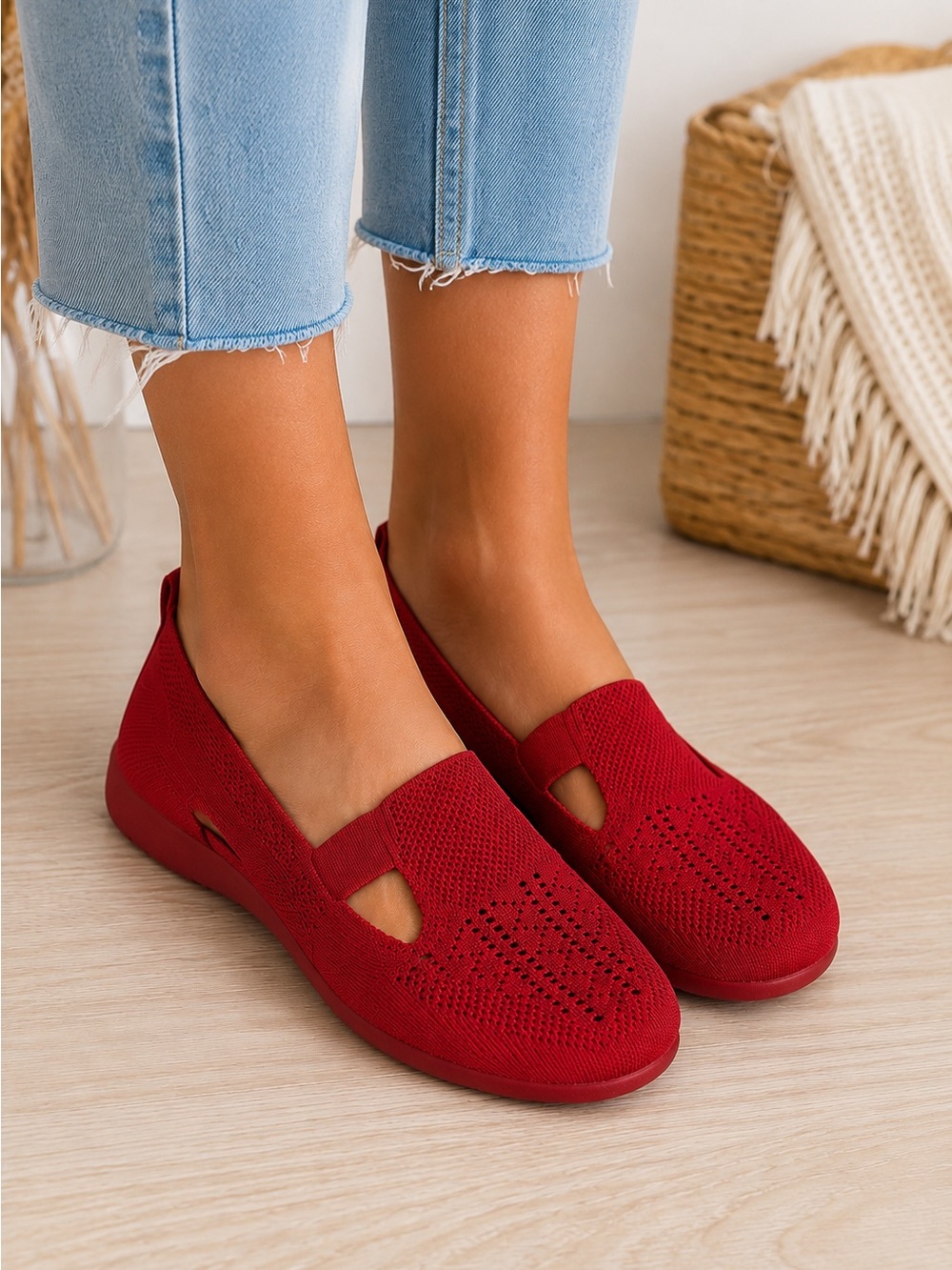 Amazon Knit Slip-On Flats - Red